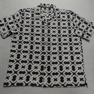 SAINTS STUDIO Shirt Mens XL‎ Black Geometric Short Sleeve Button Up Casual